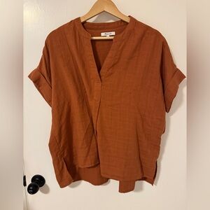 Madewell Rust Deep Orange Boxy Cuffed Sleeve Blouse Top | M